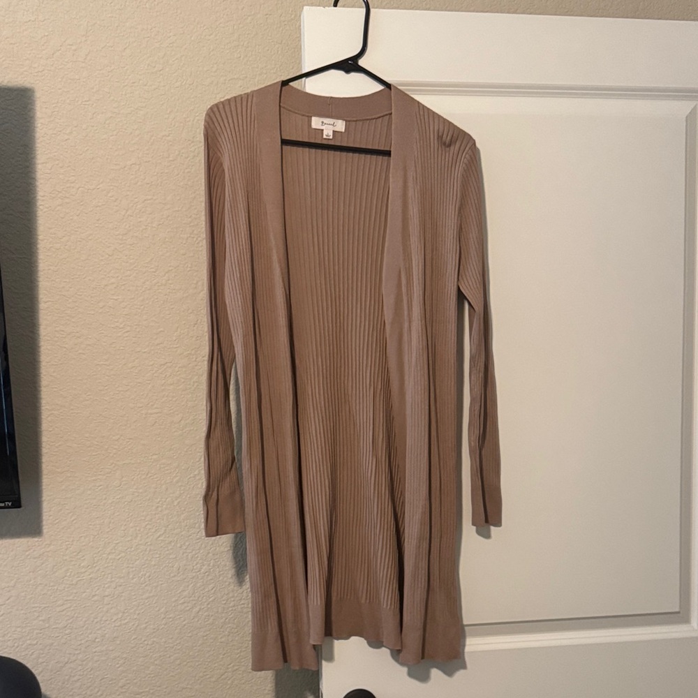 Brandy Melville Taupe Ribbed Open-Front Cardigan